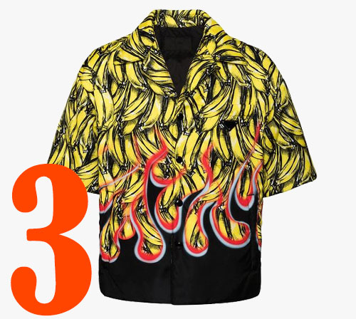 Prada shirt met bananen- en vlammenprint